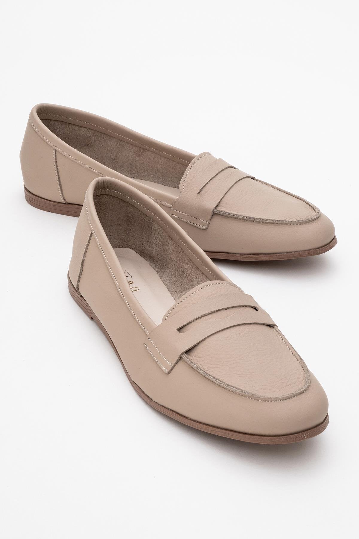 Dorothy - Beige Leather Loafers
