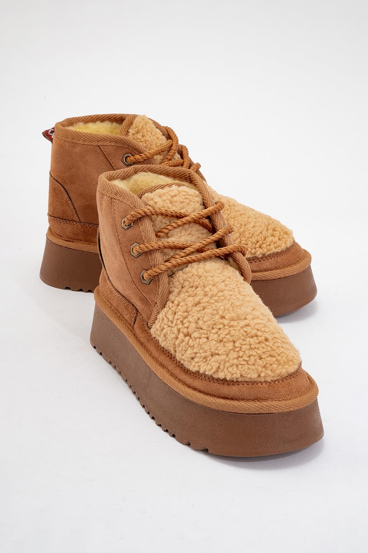 Tyson - Tan Suede With Fur Chunky Lace-Up Sport Boot (Women)