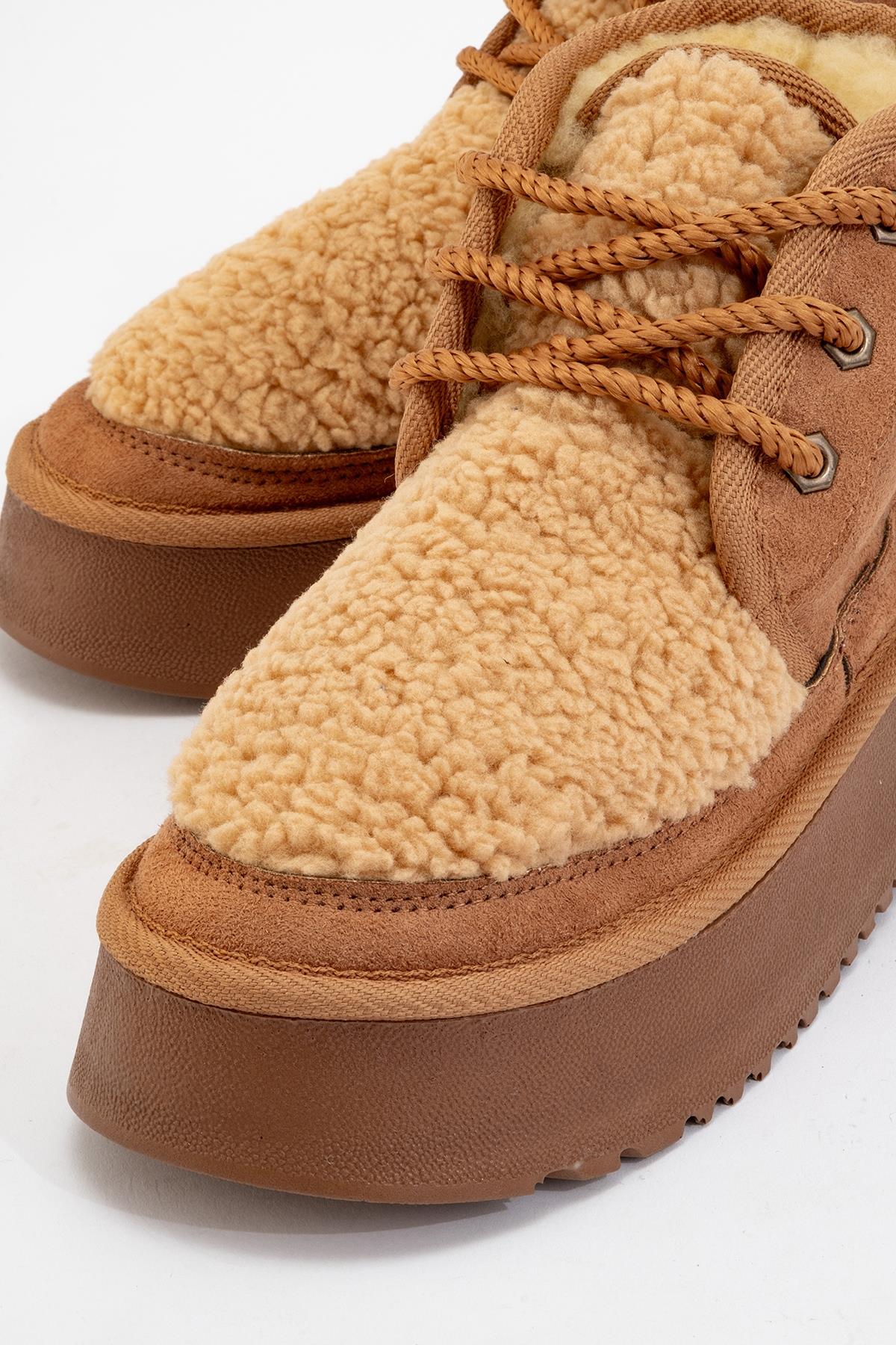 Tyson - Tan Suede With Fur Chunky Lace-Up Sport Boot (Women)