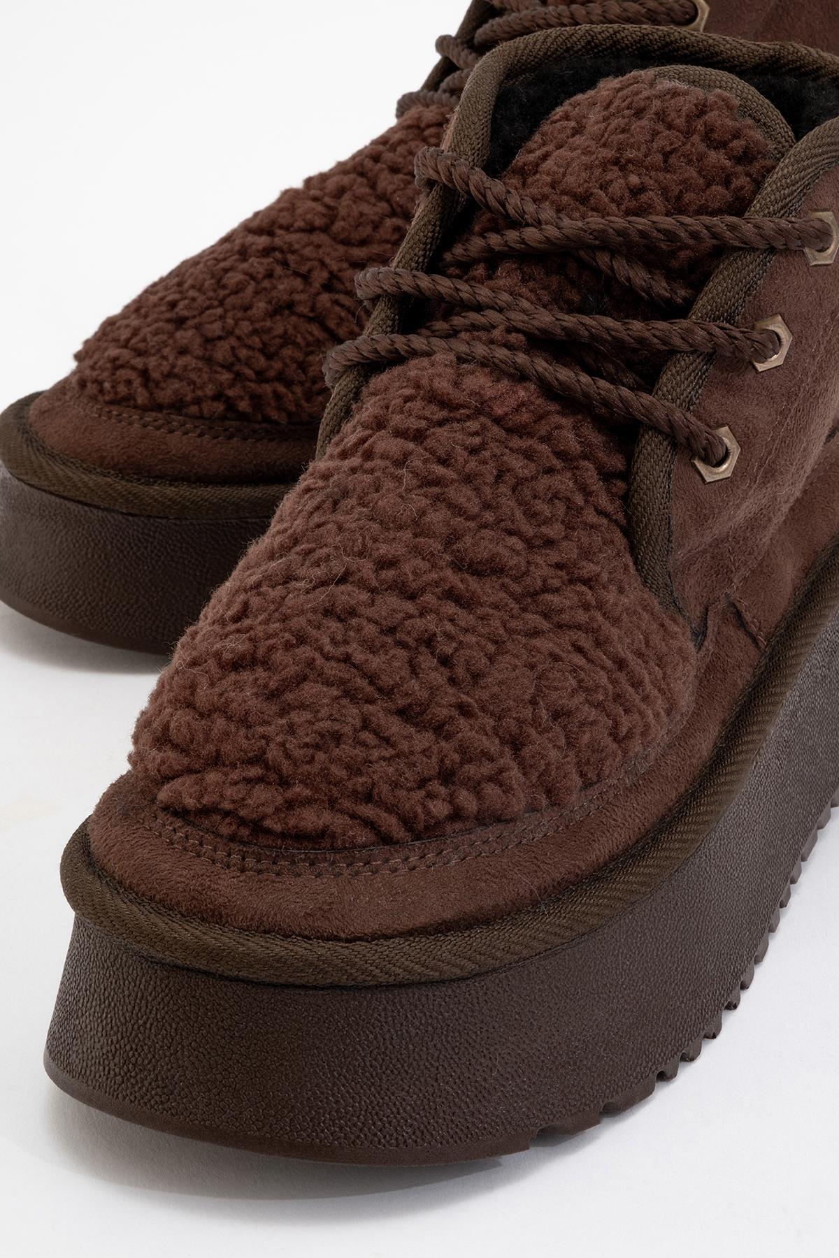 Tyson - Brown Suede With Fur Chunky Lace-Up Sport Boot (Women)