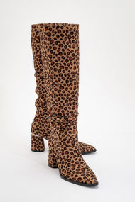 120 - Black Yellow Patterned Gusseted Knee-High Boot (Women)