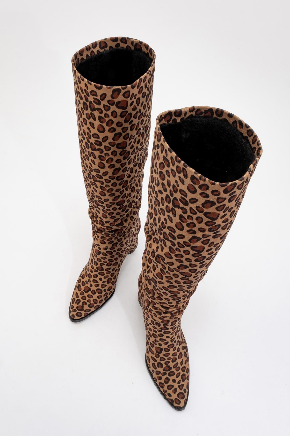 120 - Black Yellow Patterned Gusseted Knee-High Boot (Women)