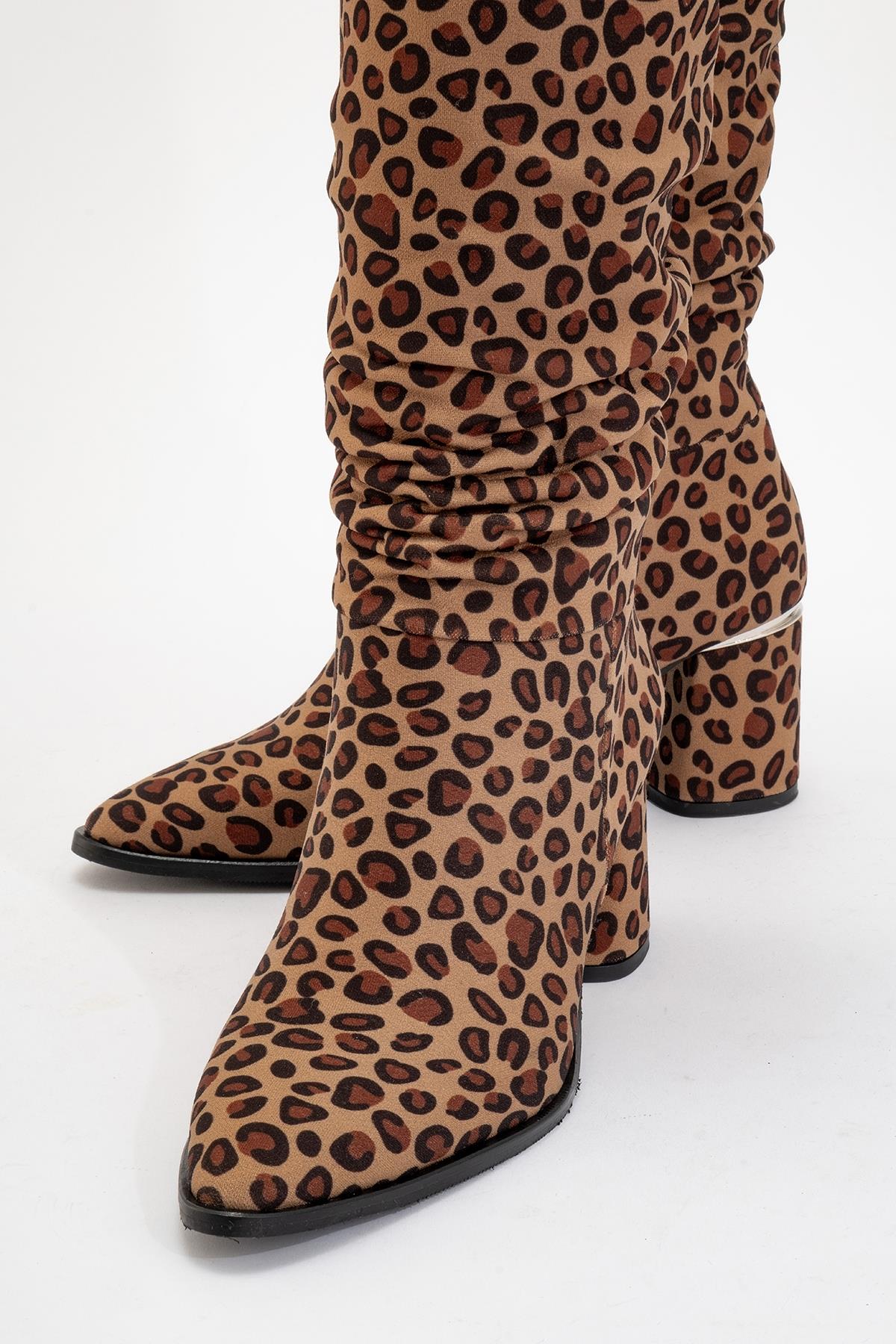 120 - Black Yellow Patterned Gusseted Knee-High Boot (Women)