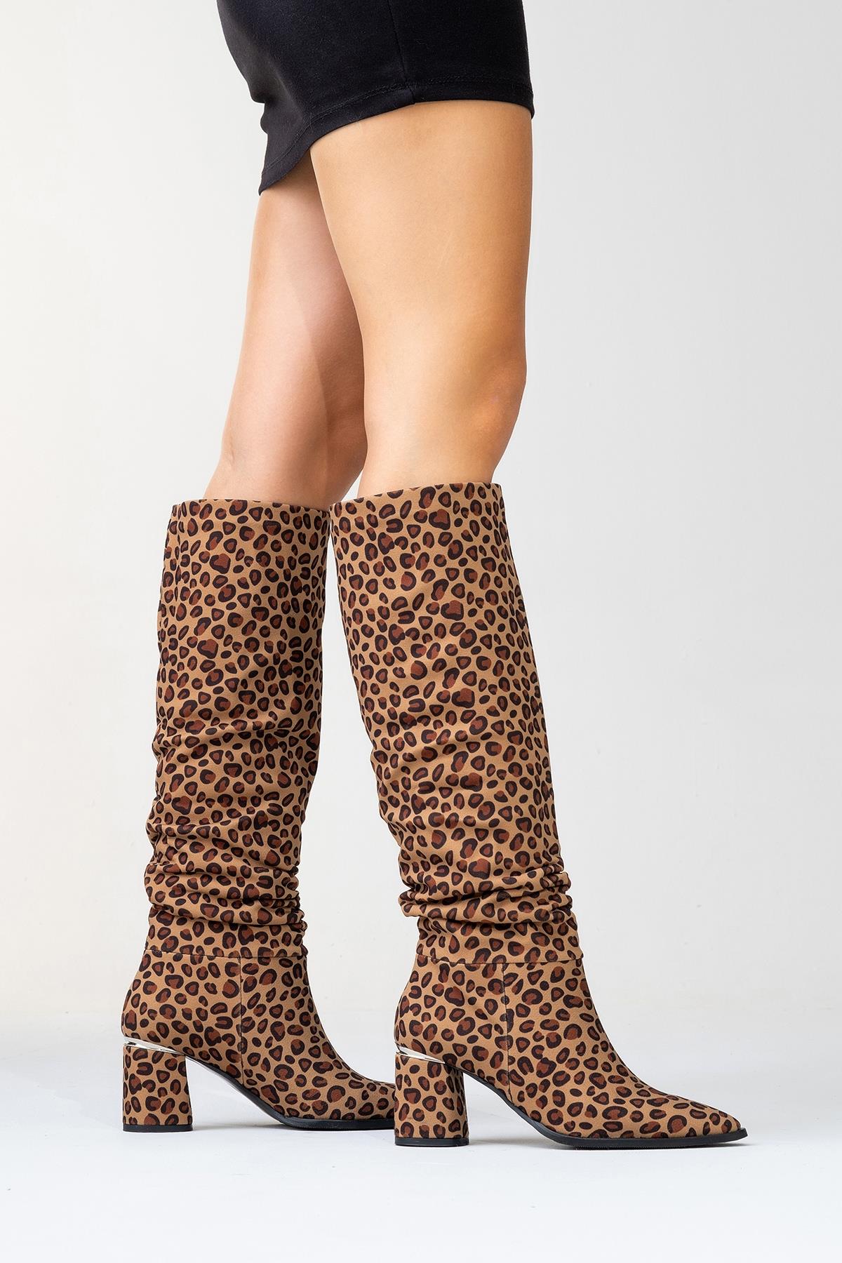 120 - Black Yellow Patterned Gusseted Knee-High Boot (Women)