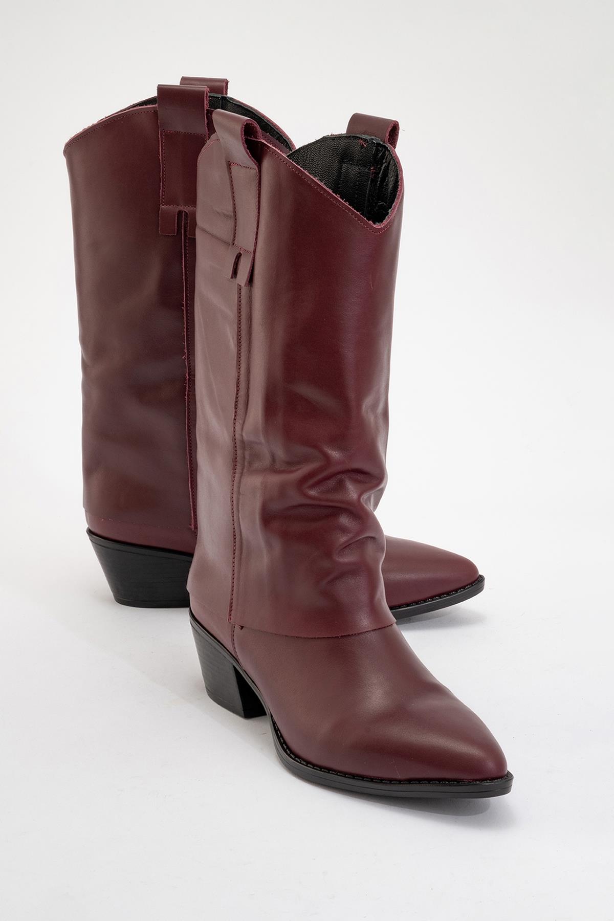 Sojo - Burgundy Genuine Leather Block Heel Short Boot (Women)