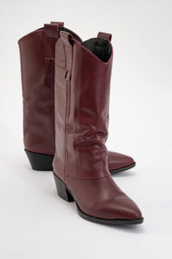 Sojo - Burgundy Genuine Leather Block Heel Short Boot (Women)