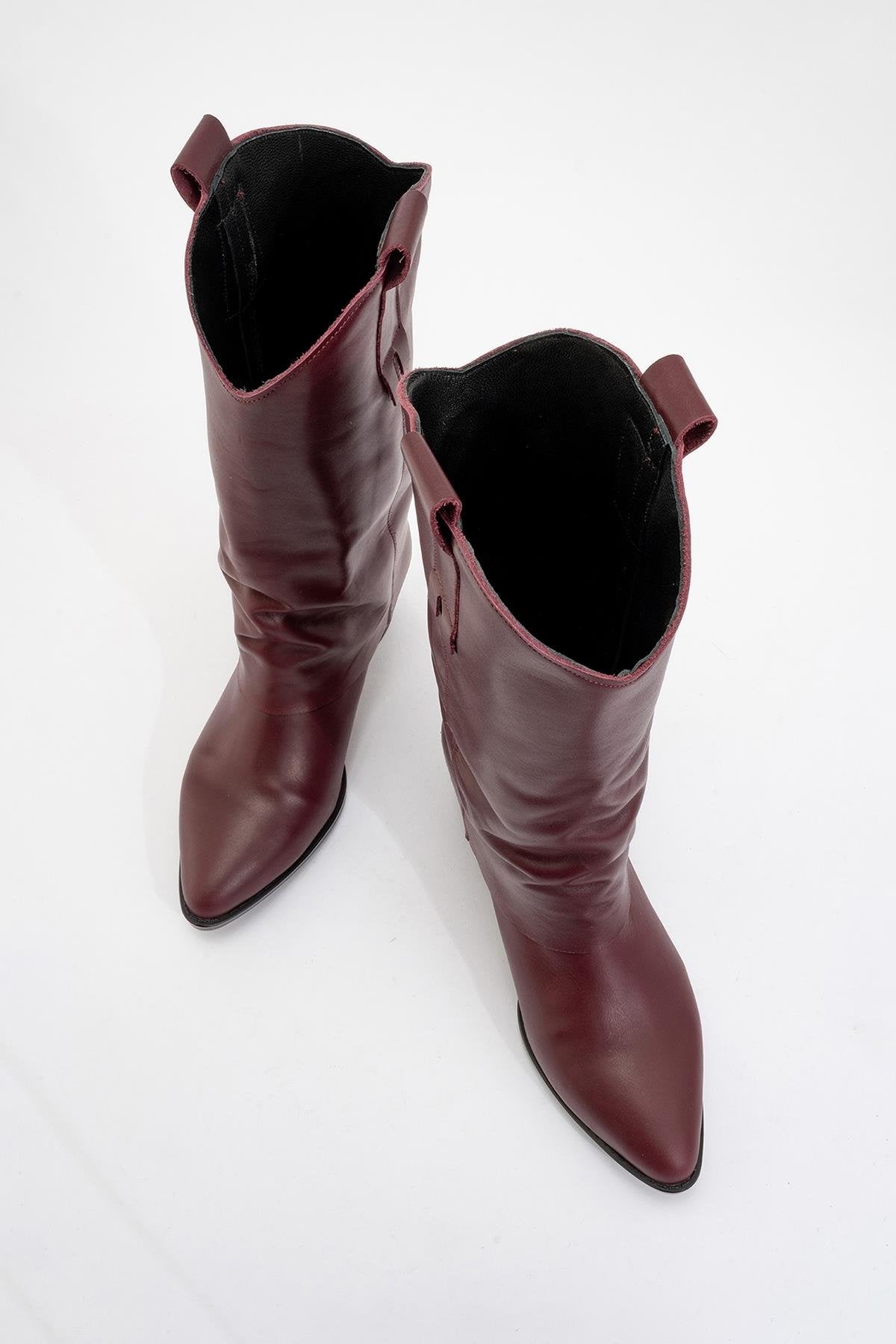 Sojo - Burgundy Genuine Leather Block Heel Short Boot (Women)