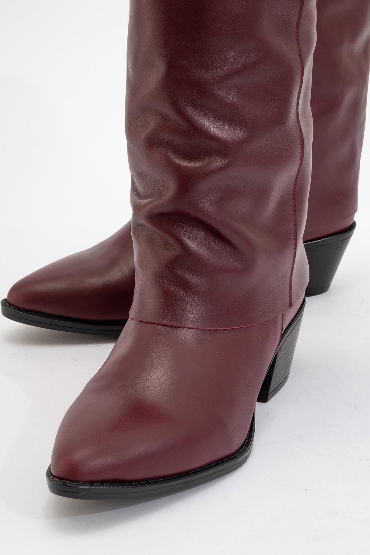 Sojo - Burgundy Genuine Leather Block Heel Short Boot (Women)