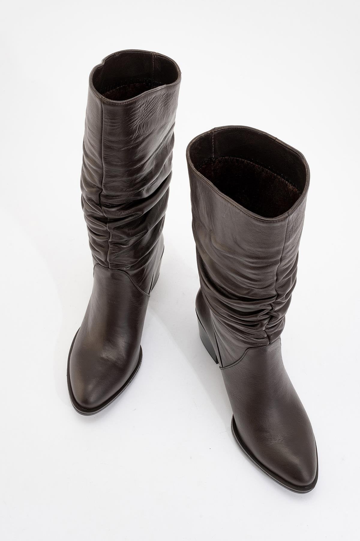 Soule - Cognac Genuine Leather Heeled Short Boot (Women)