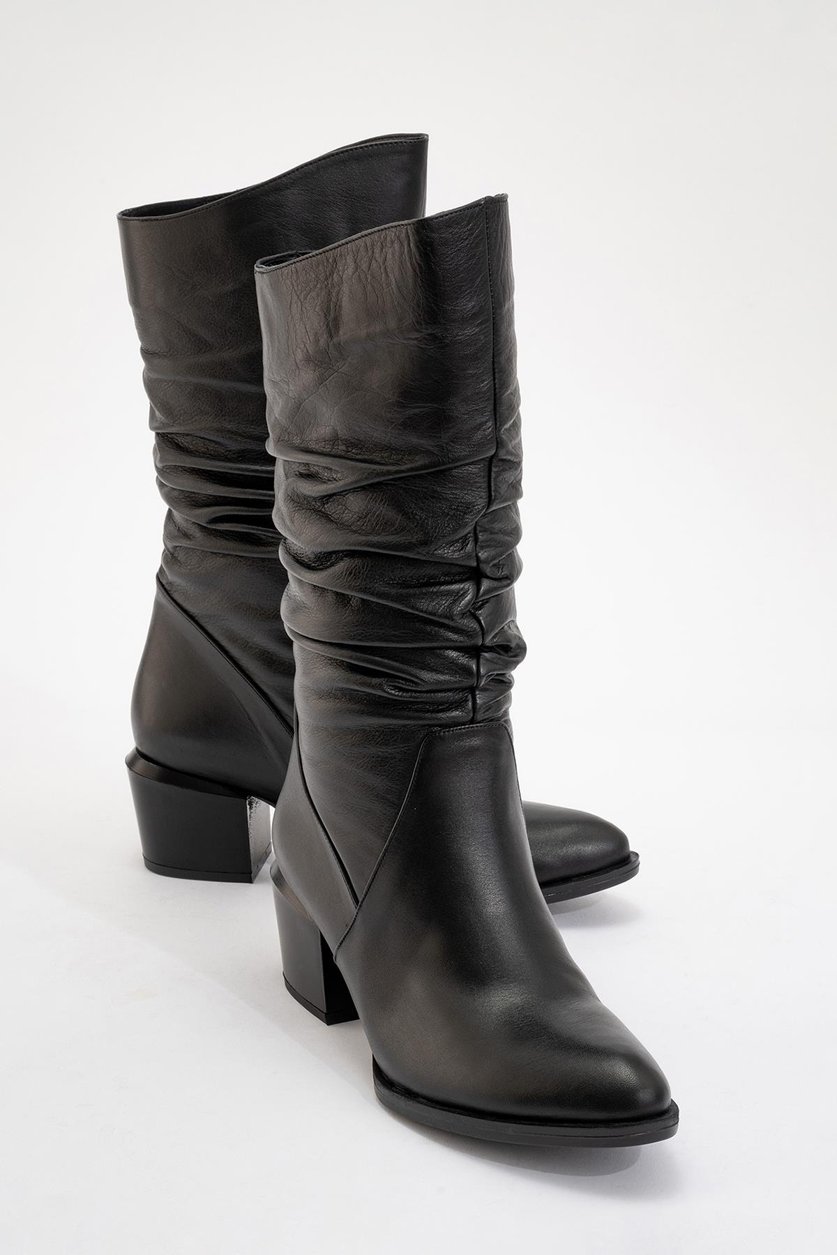Soule - Black Genuine Leather Heeled Short Boot (Women)