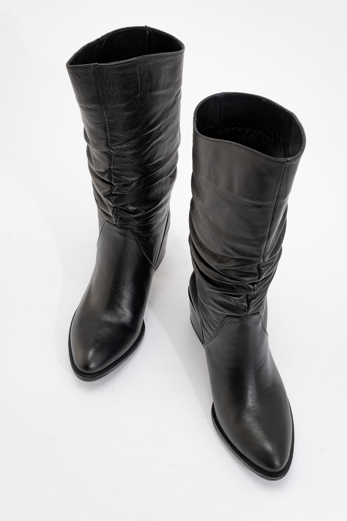Soule - Black Genuine Leather Heeled Short Boot (Women)