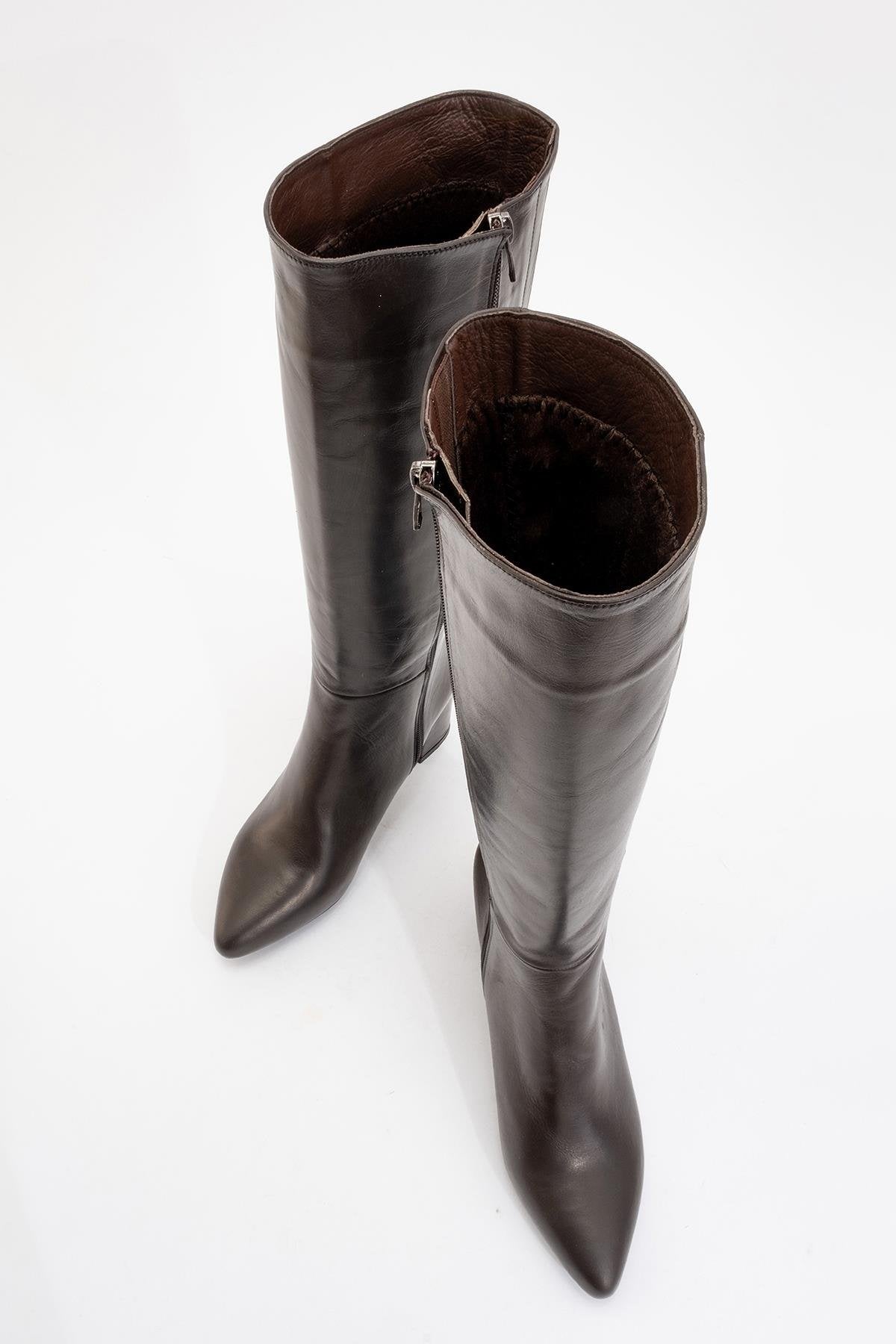 Sejas - Cognac Genuine Leather Block Heel Knee-High Boot (Women)