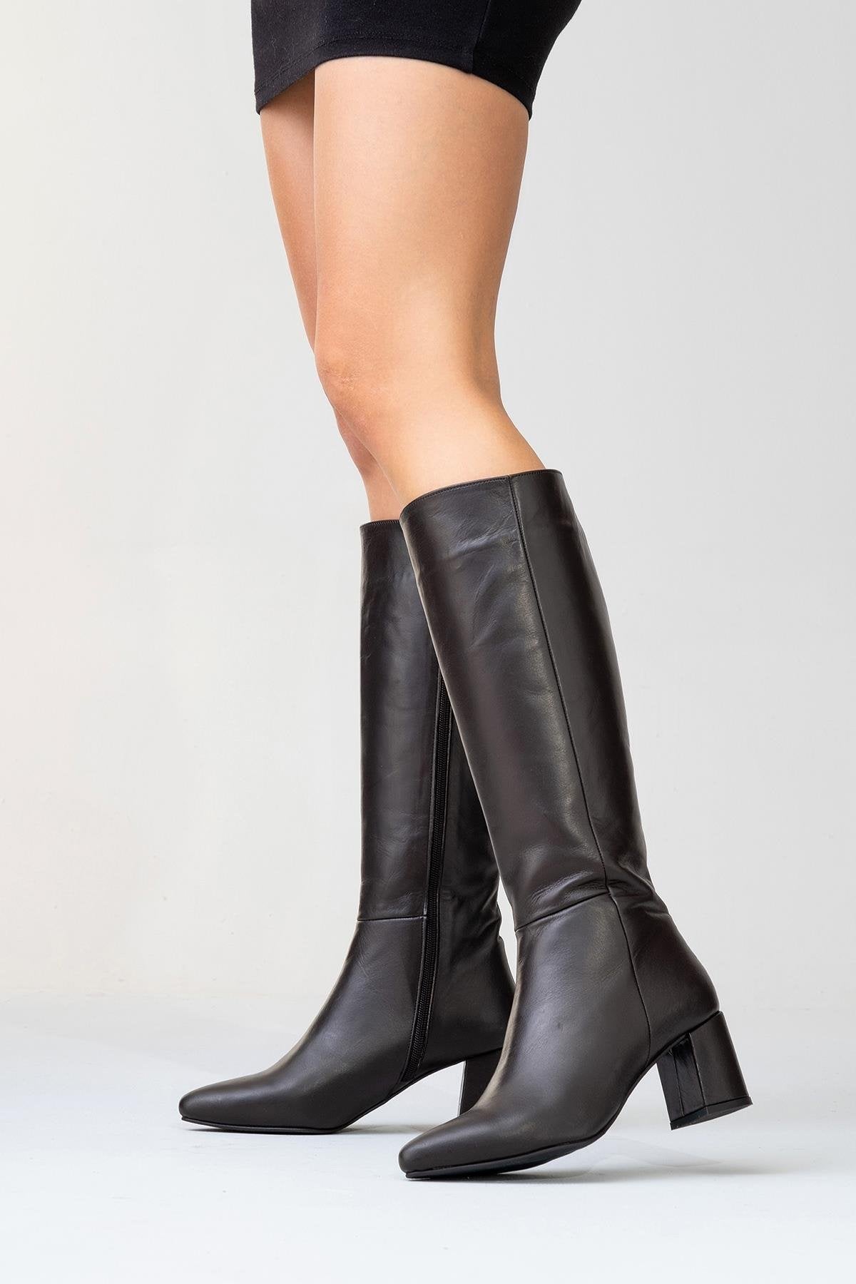 Sejas - Cognac Genuine Leather Block Heel Knee-High Boot (Women)
