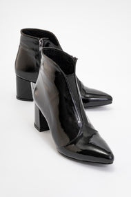 Finda Black Patent Leather Block‑Heel Boot (Women)