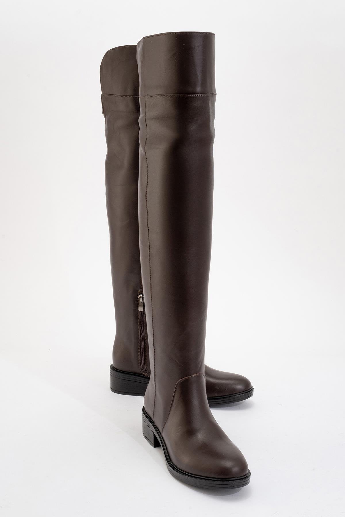 Petya - Brown Genuine Leather Over-The-Knee Boot (Women)