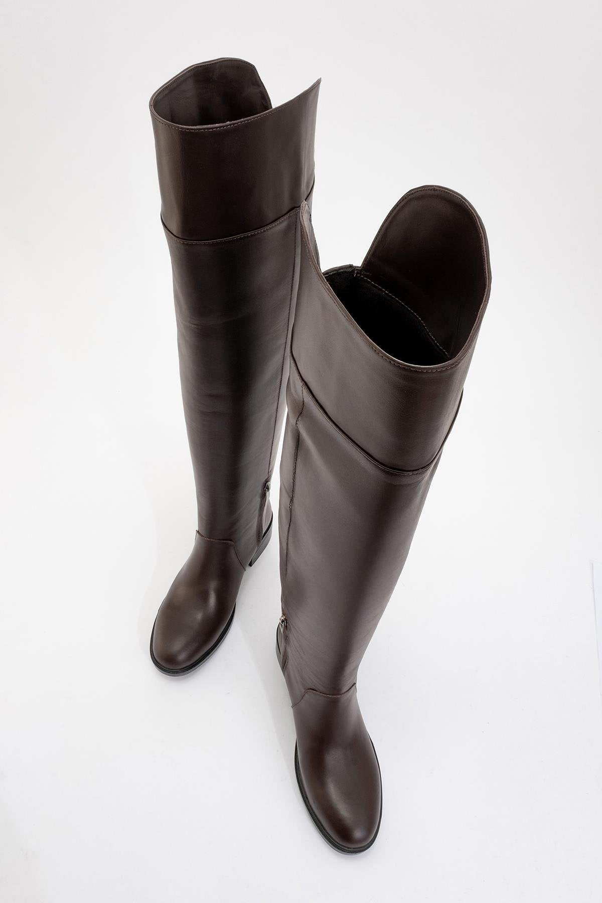 Petya - Brown Genuine Leather Over-The-Knee Boot (Women)