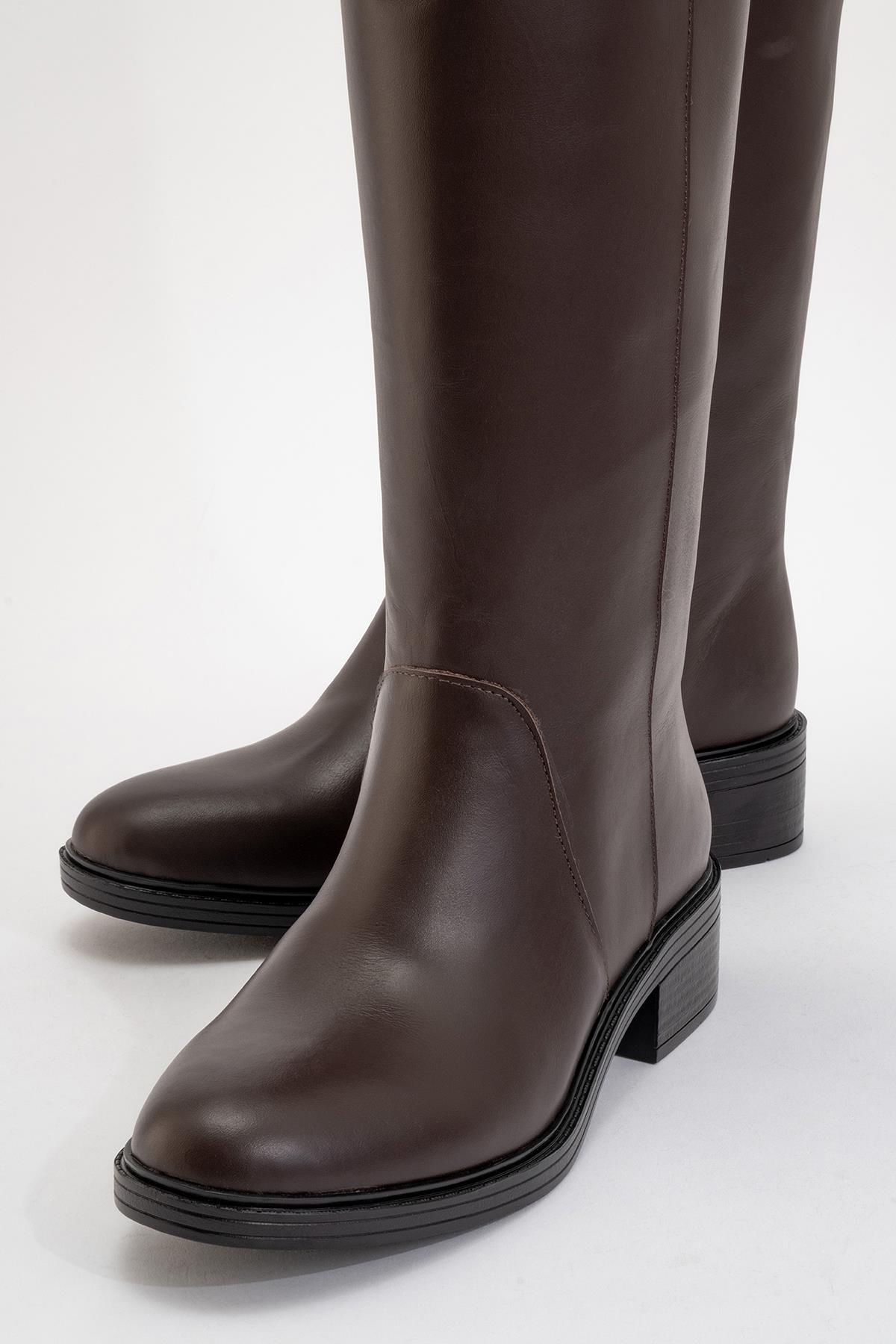 Petya - Brown Genuine Leather Over-The-Knee Boot (Women)