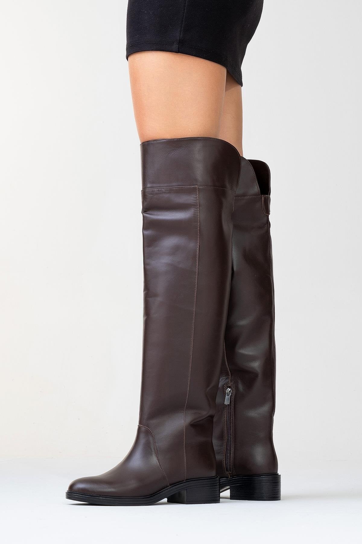 Petya - Brown Genuine Leather Over-The-Knee Boot (Women)