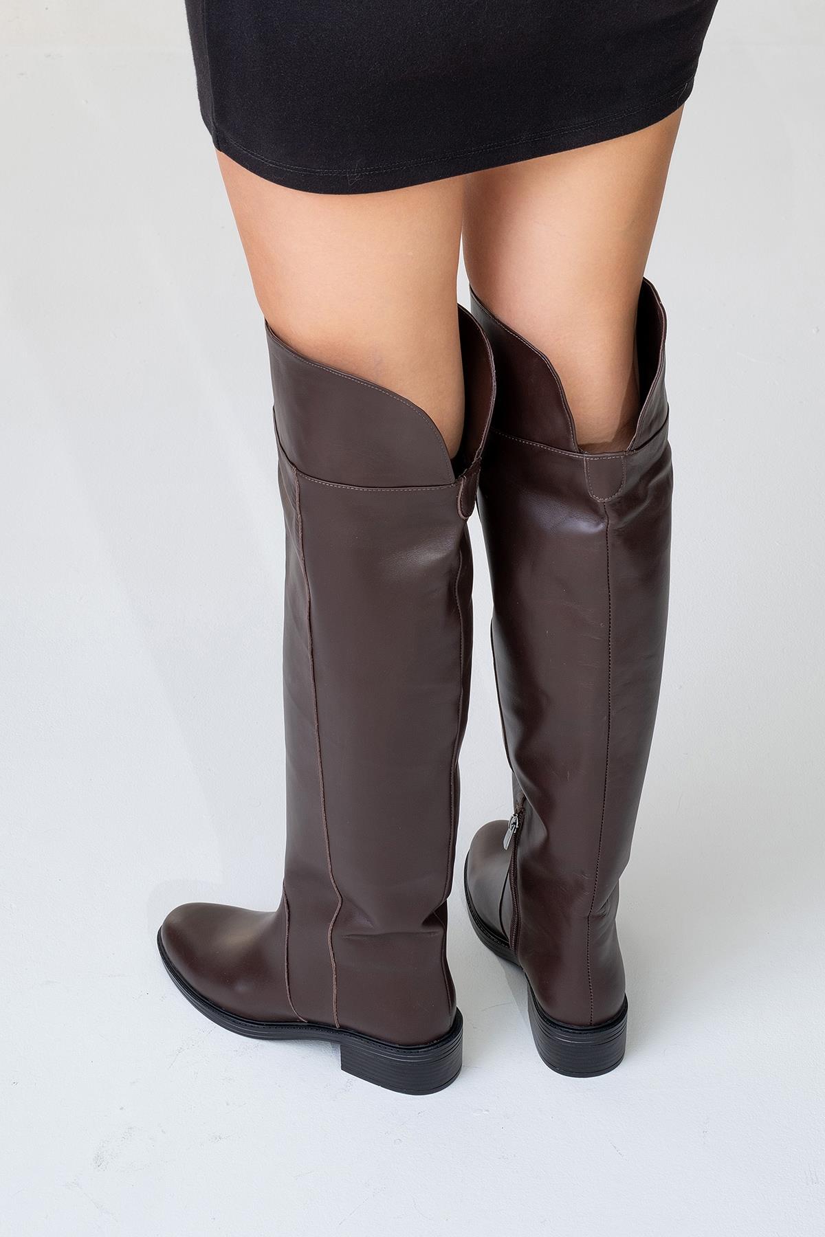 Petya - Brown Genuine Leather Over-The-Knee Boot (Women)