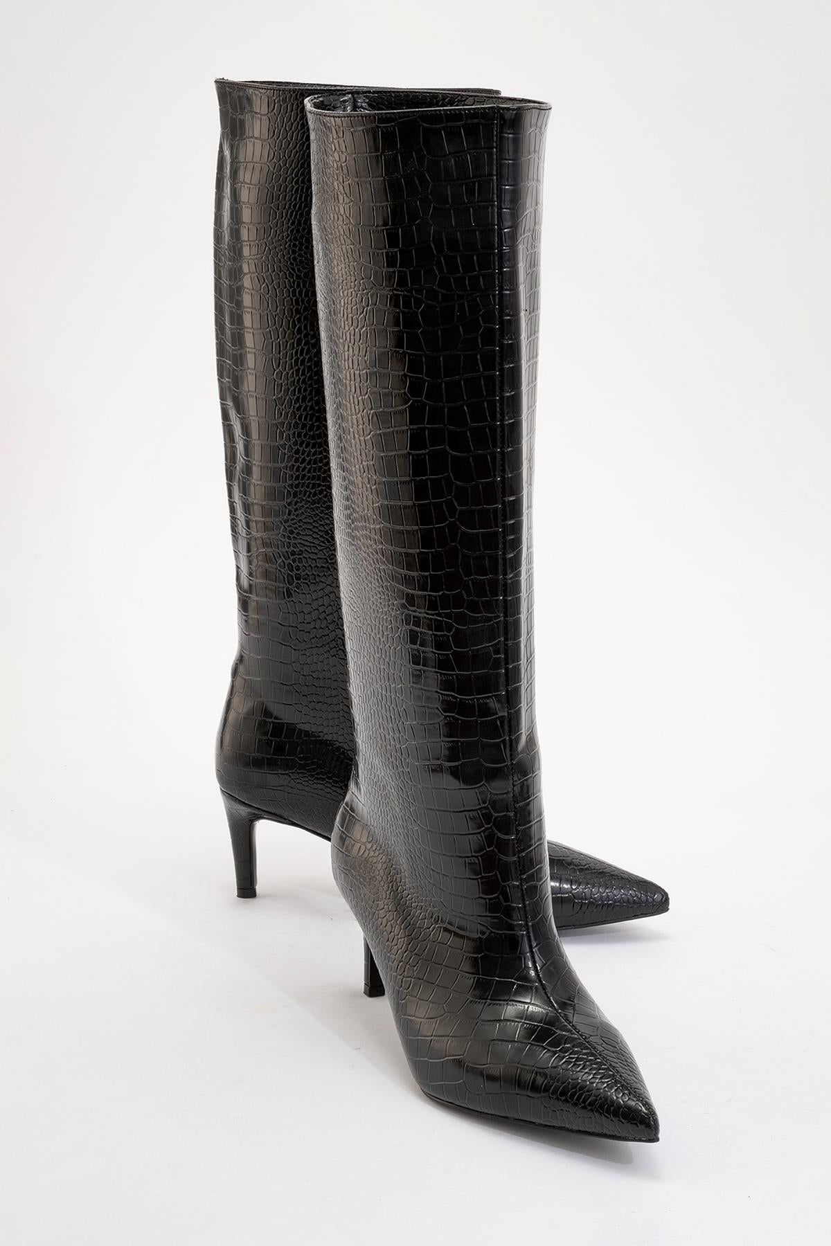 Camila - Black Printed Knee-High Boot (Women)