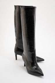 Camila - Black Printed Knee-High Boot (Women)