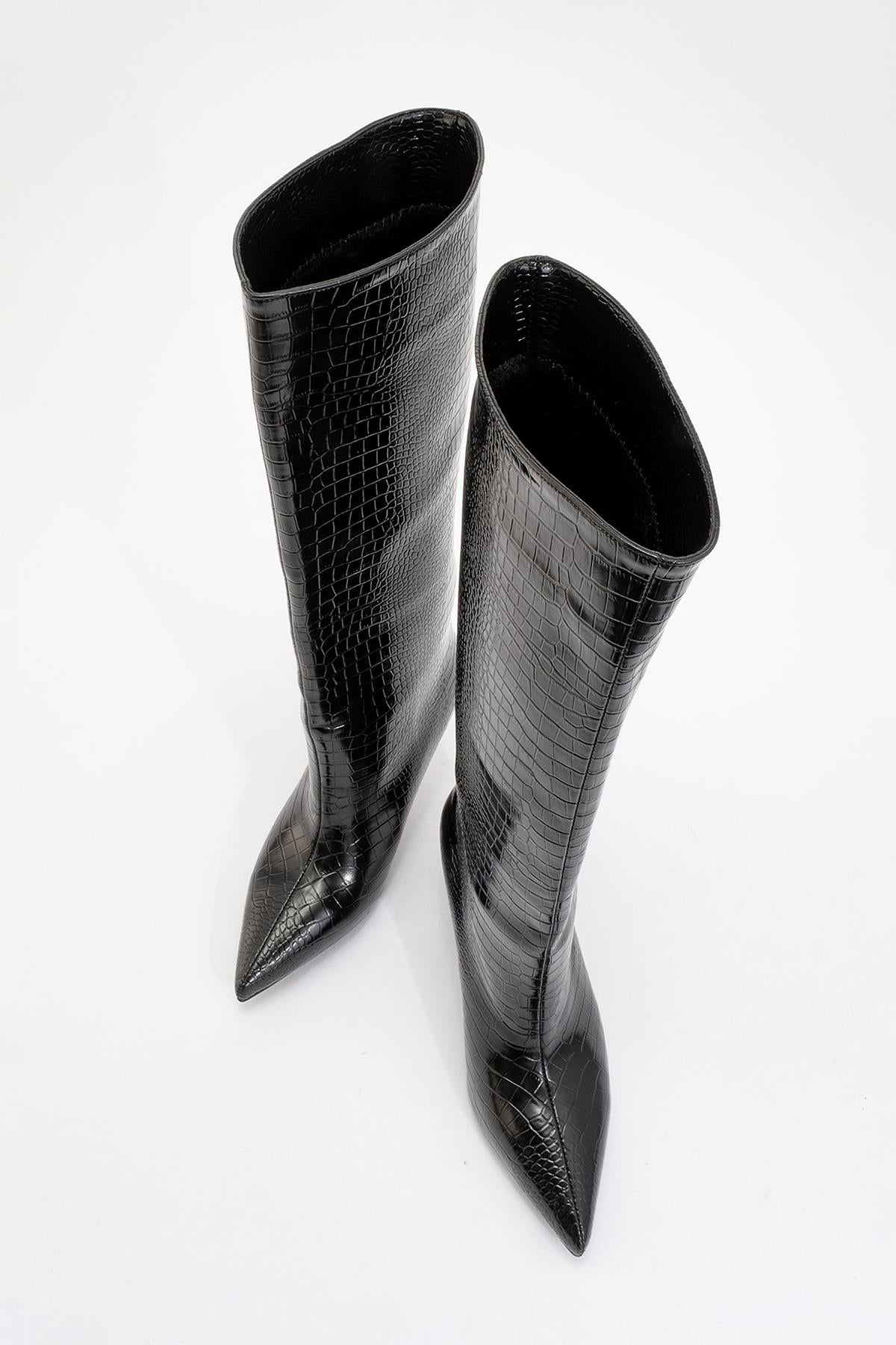 Camila - Black Printed Knee-High Boot (Women)