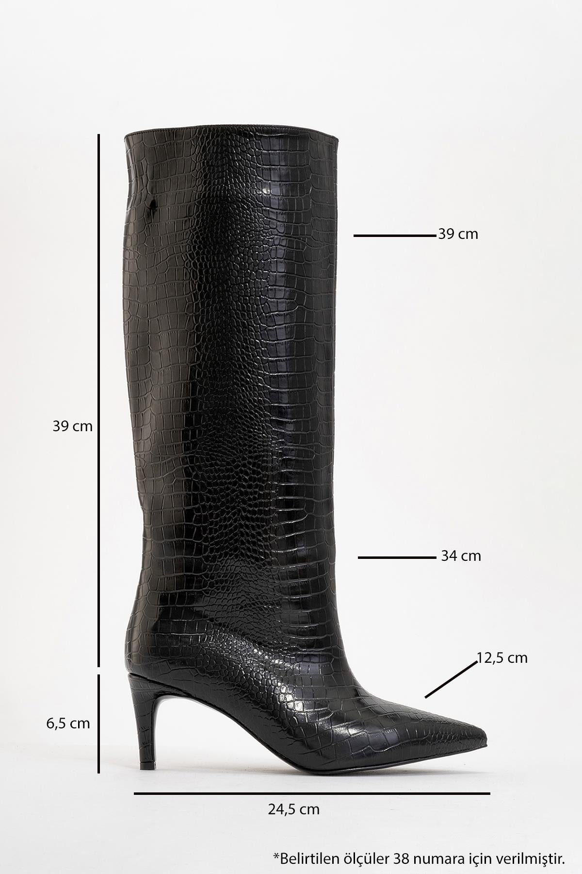 Camila - Black Printed Knee-High Boot (Women)