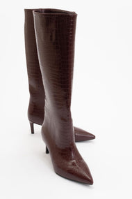 Cassandra Burgundy Pattern High‑Heel Boot (Women)