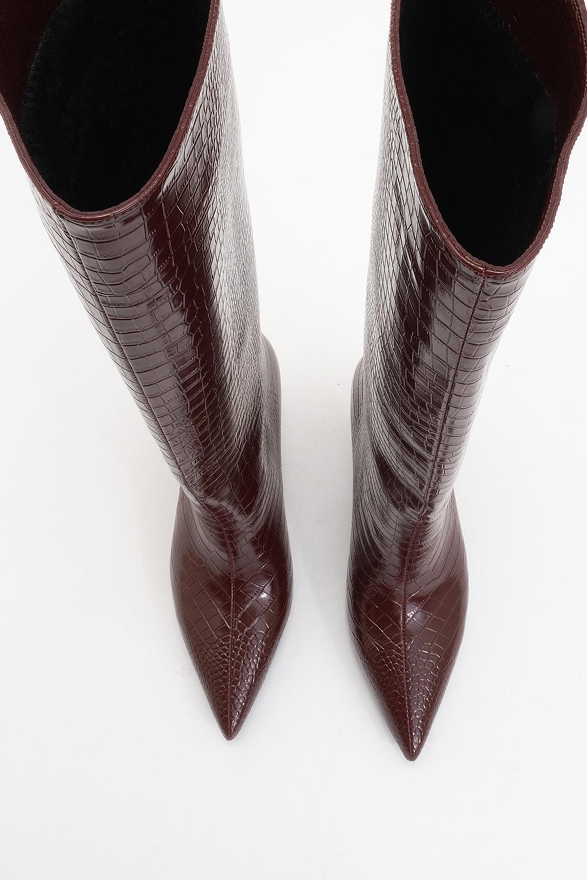 Cassandra Burgundy Pattern High‑Heel Boot (Women)