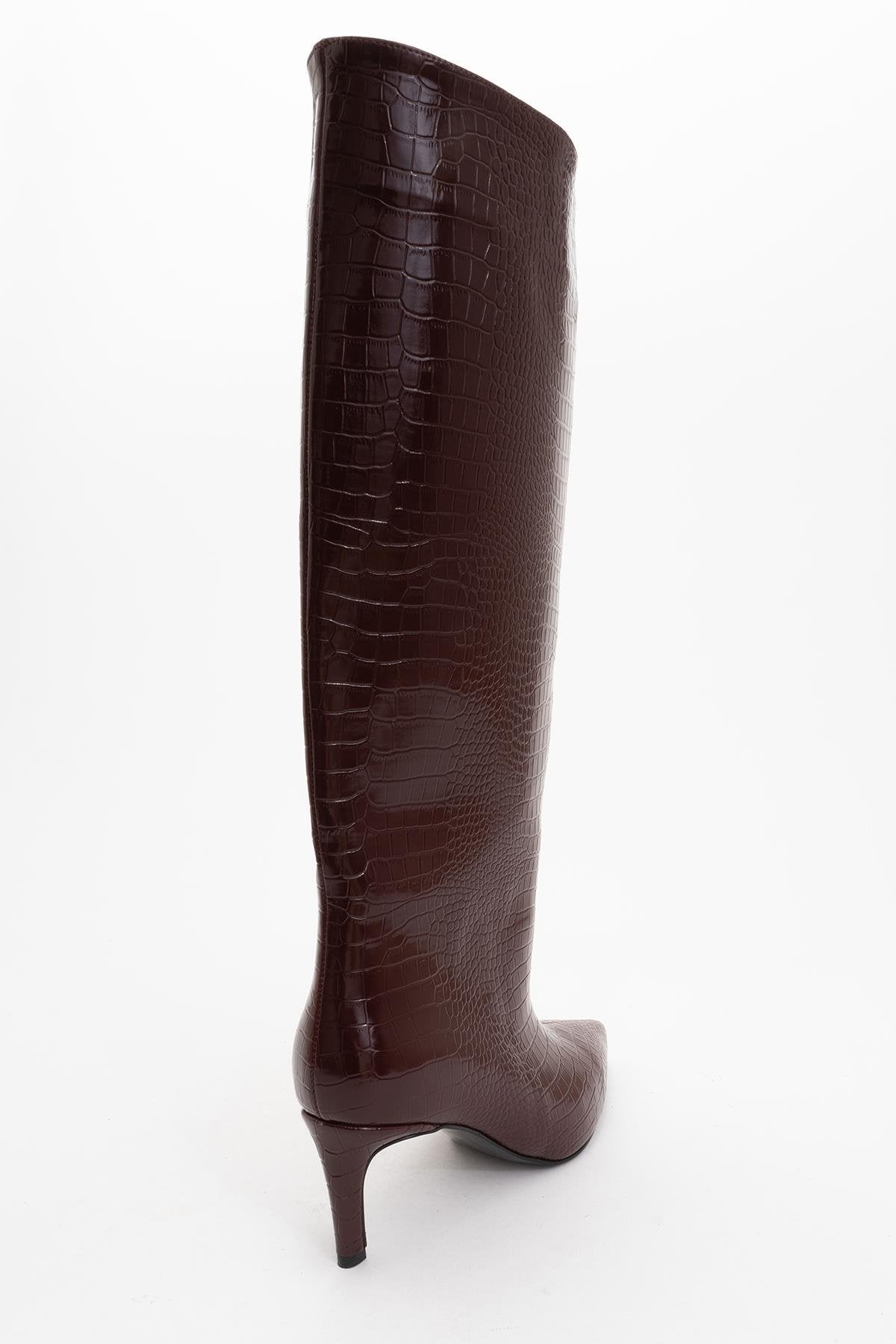 Cassandra Burgundy Pattern High‑Heel Boot (Women)