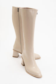 Paradis - Beige Block Heel Knee-High Boot (Women)