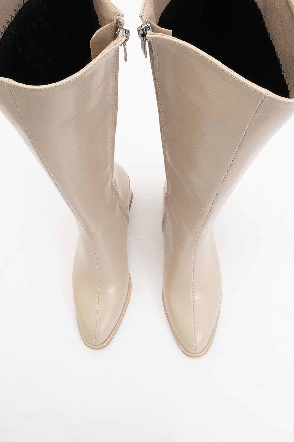 Paradis - Beige Block Heel Knee-High Boot (Women)