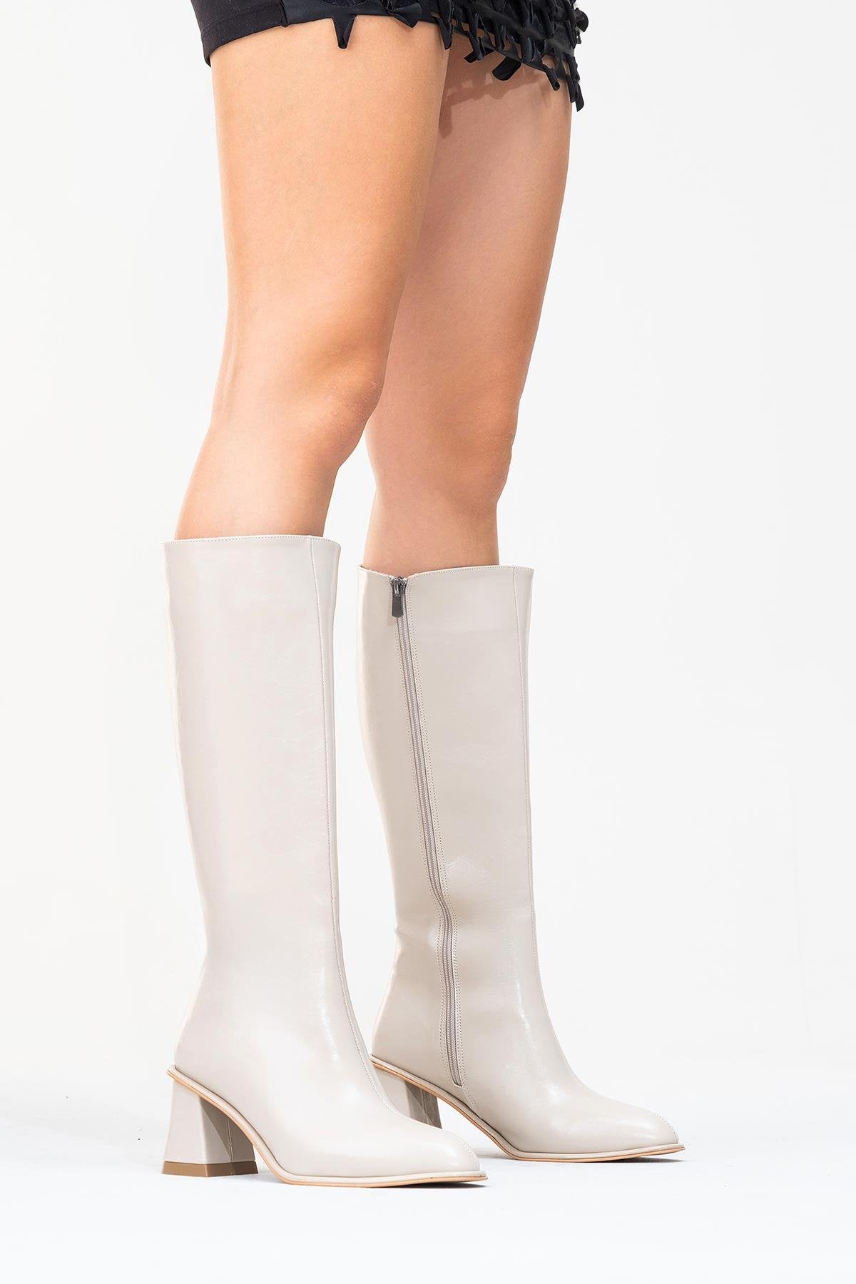 Paradis - Beige Block Heel Knee-High Boot (Women)