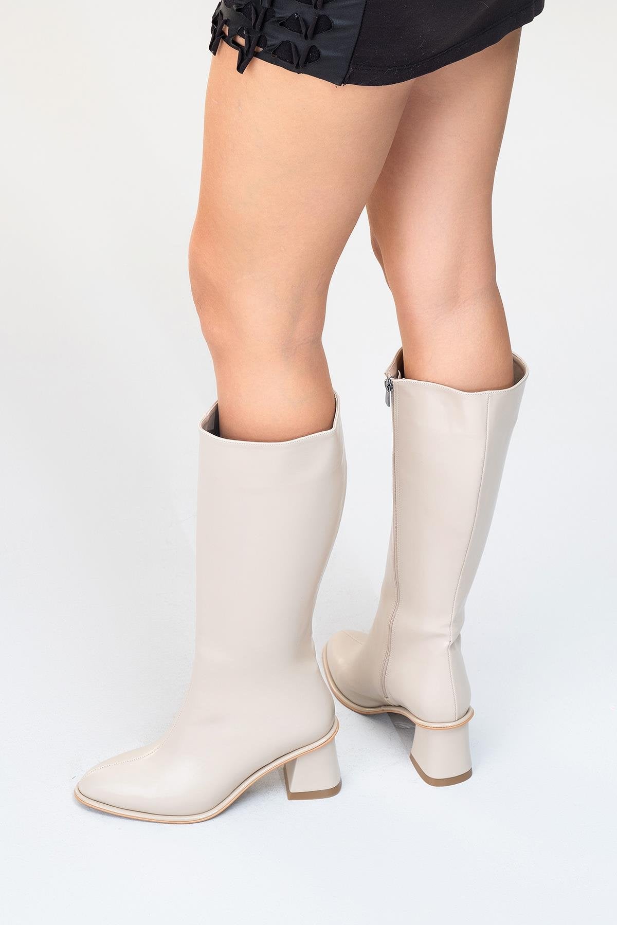 Paradis - Beige Block Heel Knee-High Boot (Women)