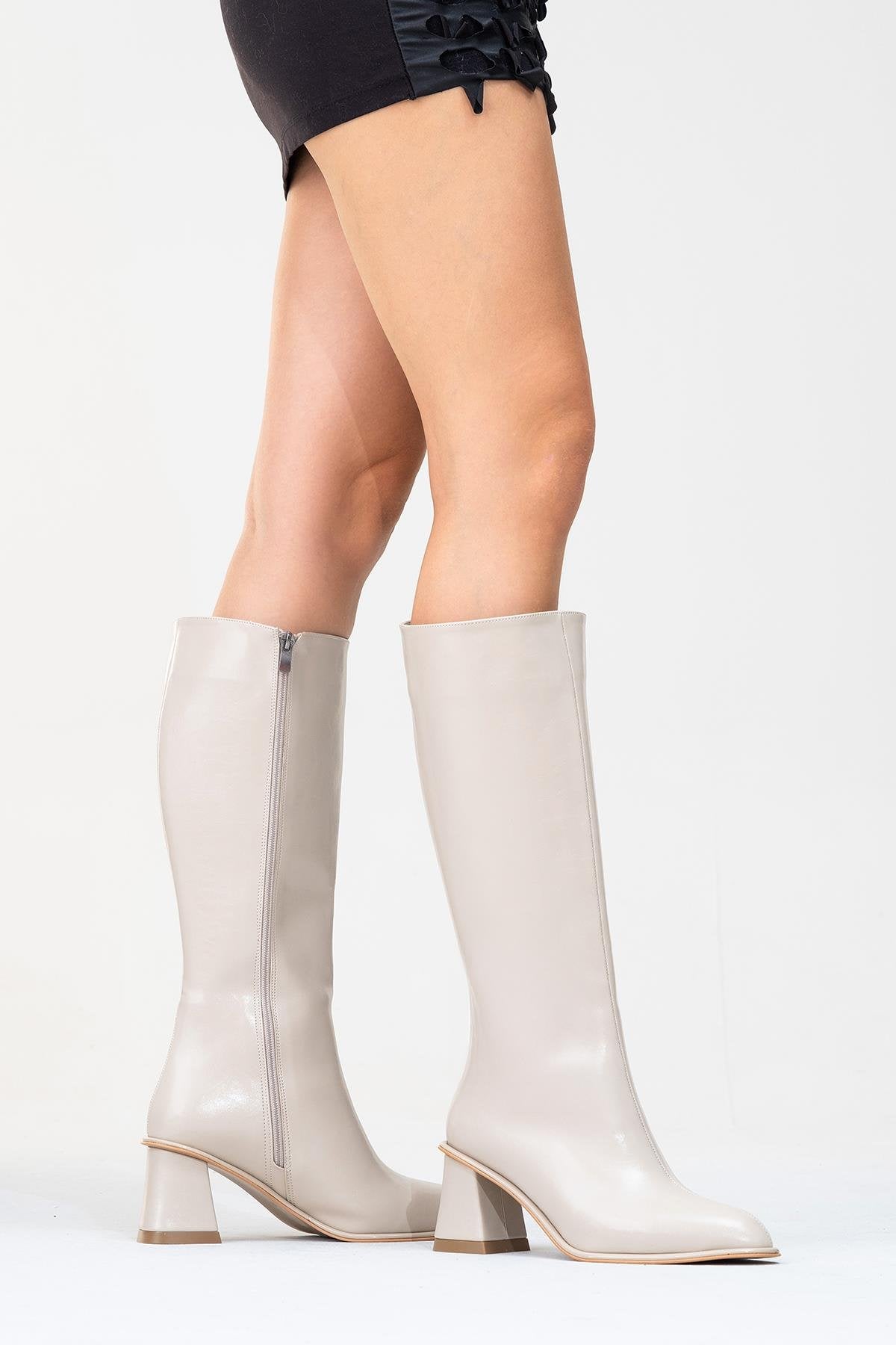 Paradis - Beige Block Heel Knee-High Boot (Women)