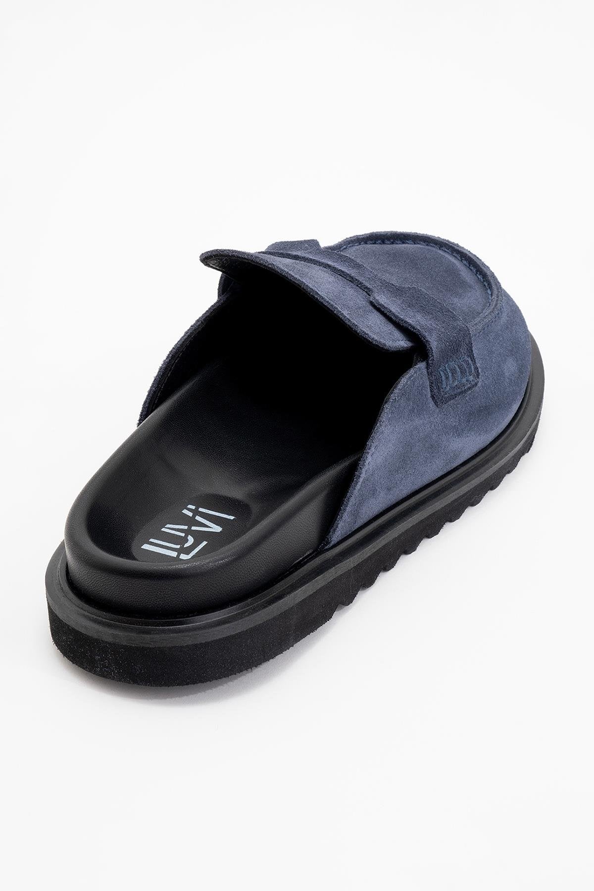 Laven - Navy Suede Leather Clogs (Women)