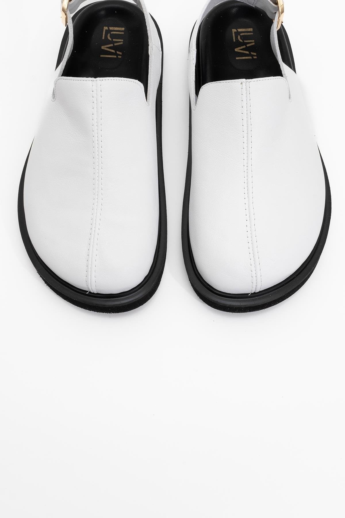 Laby - White Leather Clogs (Women)