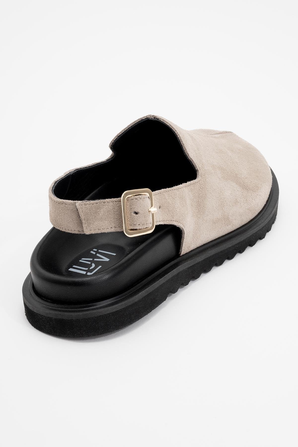 Laby - Beige suede Leather Clogs (Women)