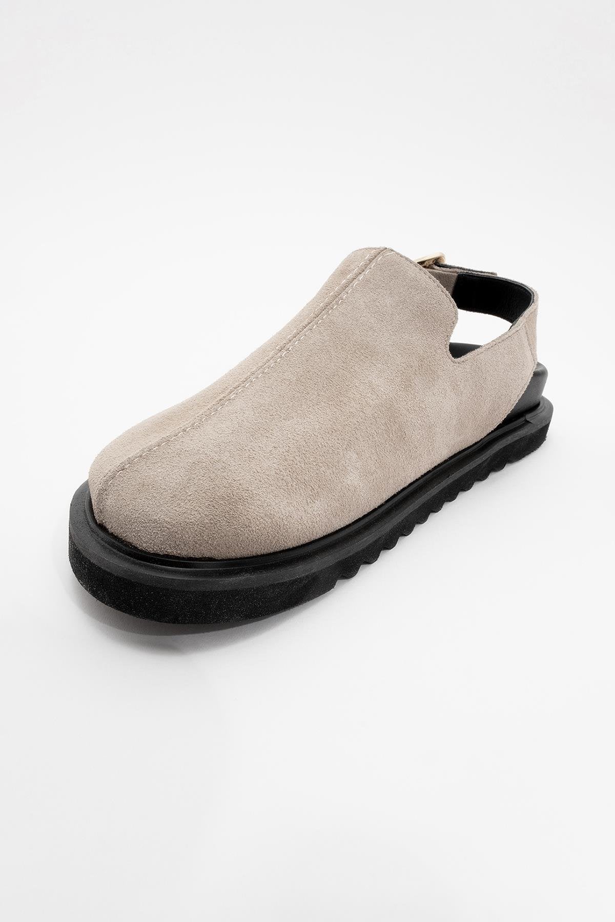 Laby - Beige suede Leather Clogs (Women)