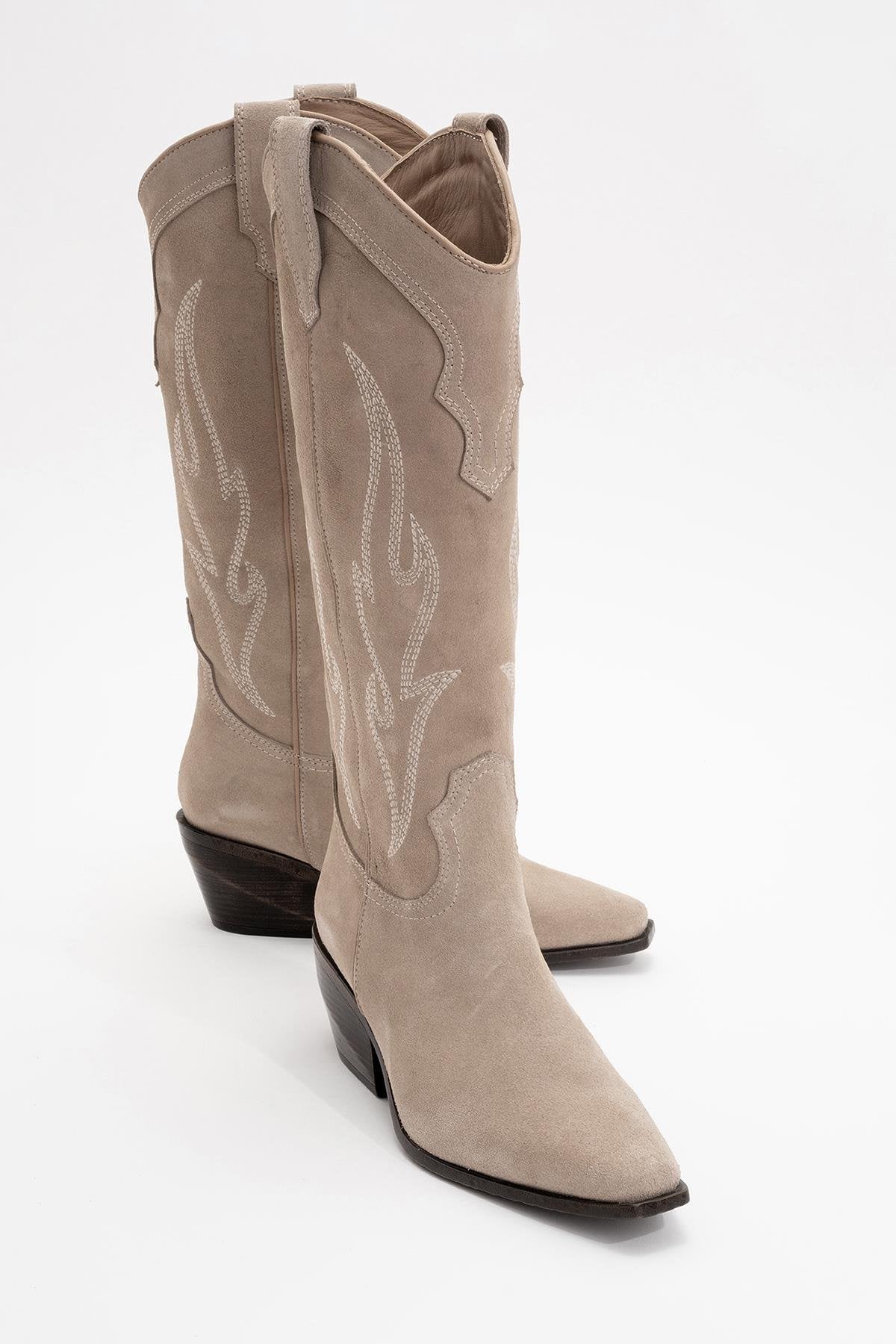 Pietro - Beige Suede Genuine Leather Western Boot (Women)