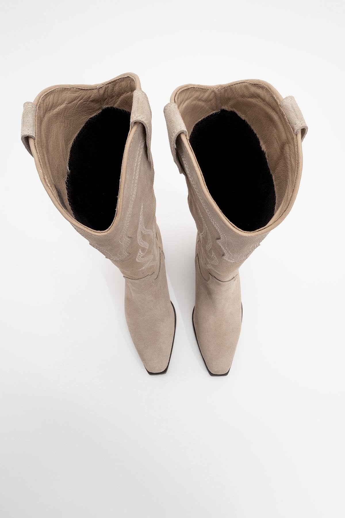 Pietro - Beige Suede Genuine Leather Western Boot (Women)