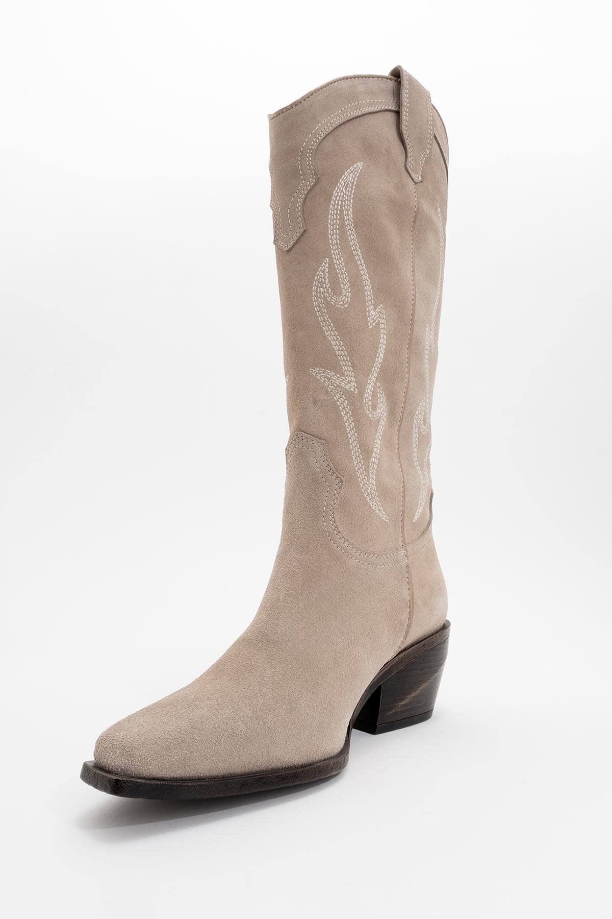 Pietro - Beige Suede Genuine Leather Western Boot (Women)
