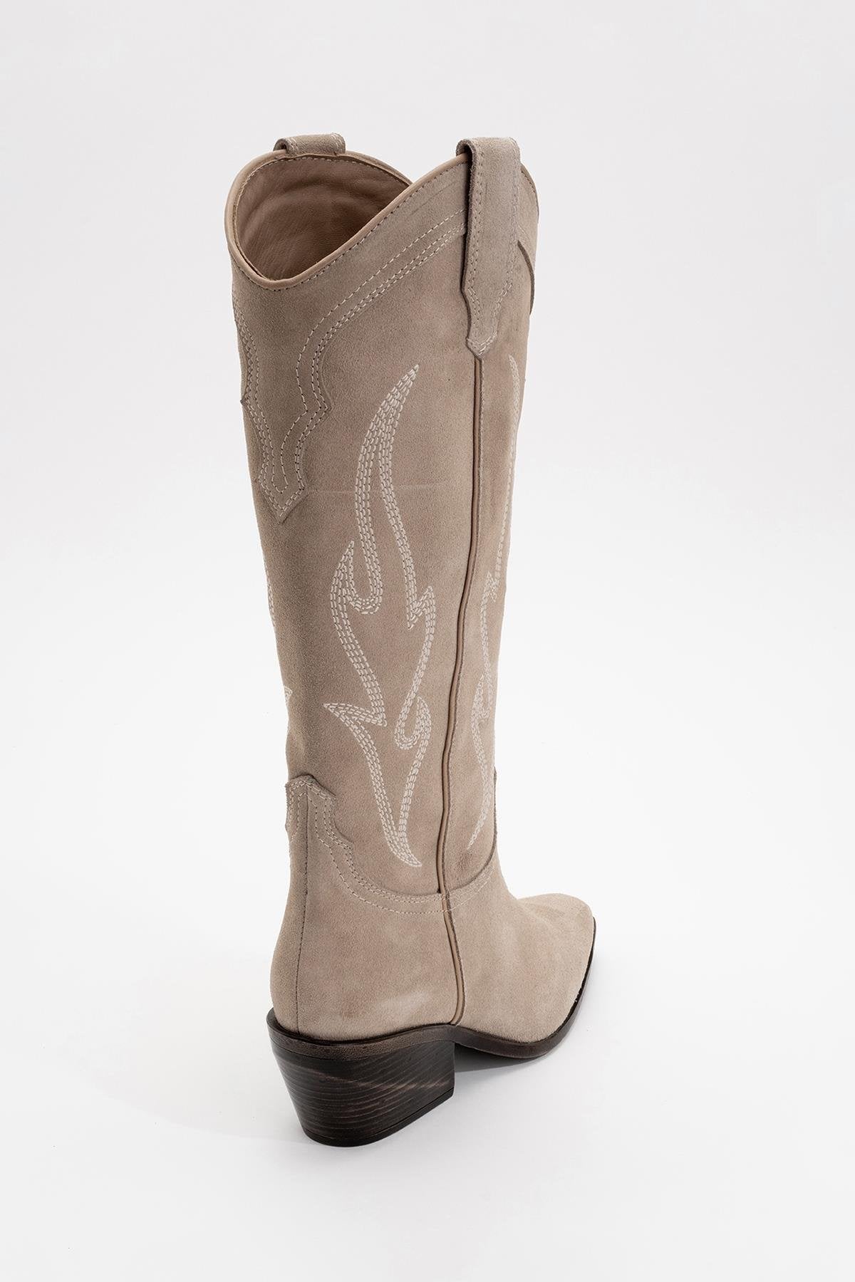 Pietro - Beige Suede Genuine Leather Western Boot (Women)