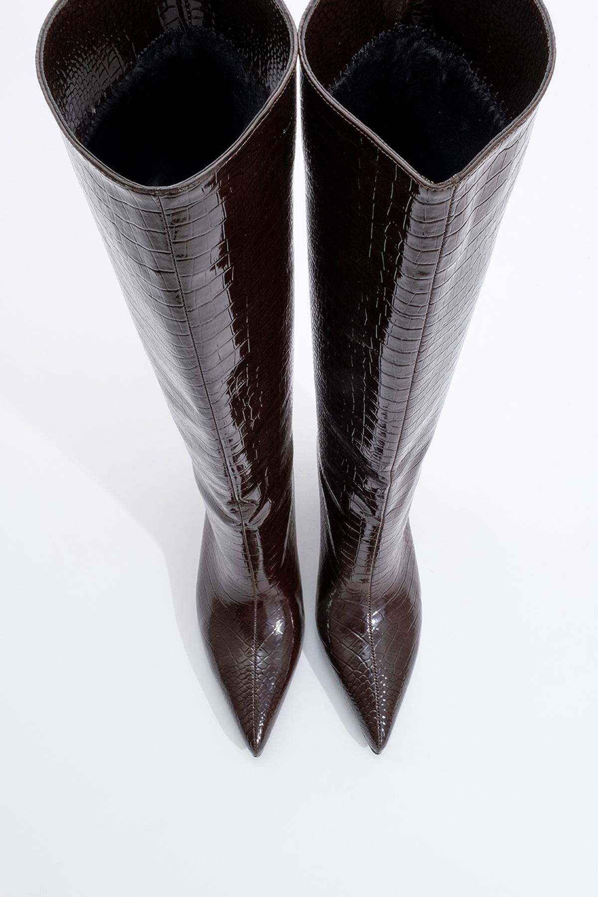 Cassandra Brown Pattern High‑Heel Boot (Women)