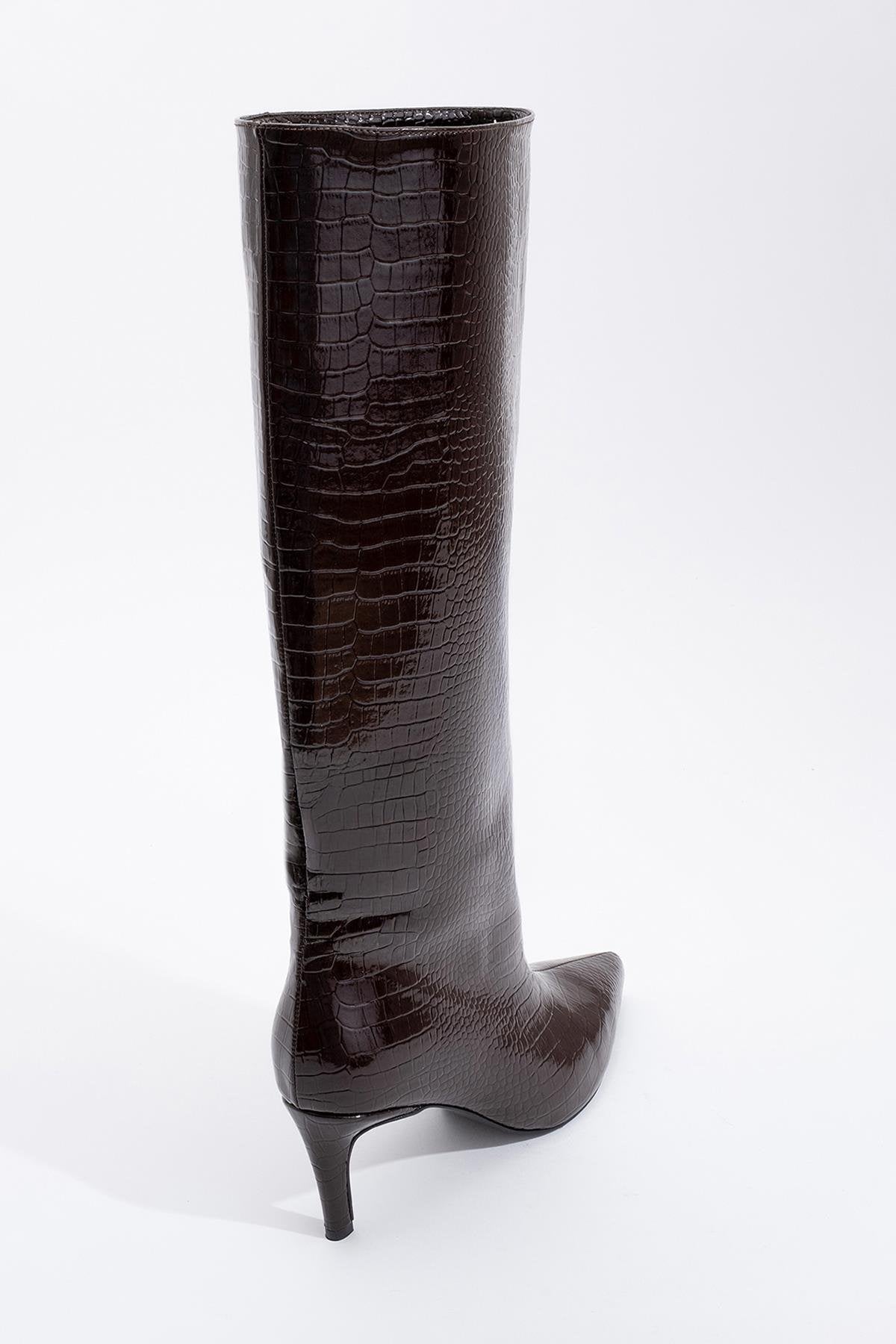 Cassandra Brown Pattern High‑Heel Boot (Women)