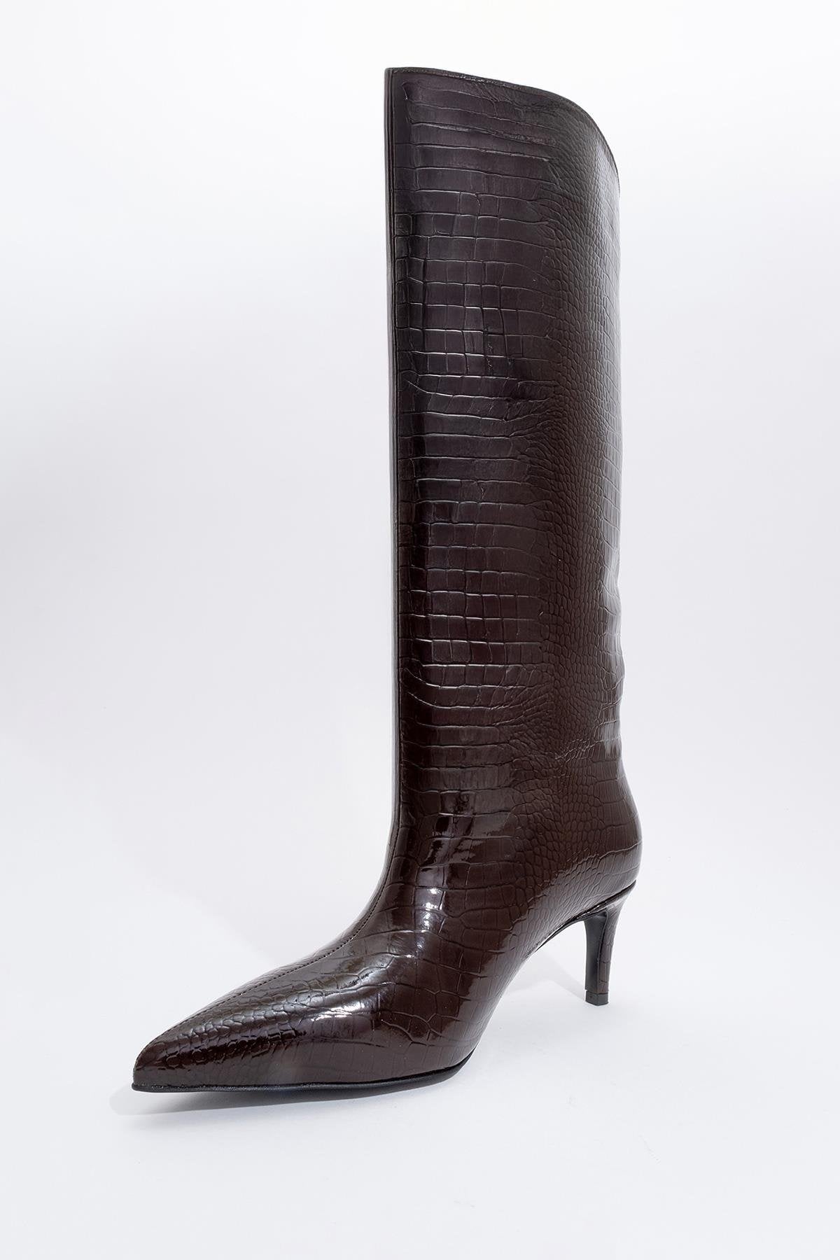 Cassandra Brown Pattern High‑Heel Boot (Women)