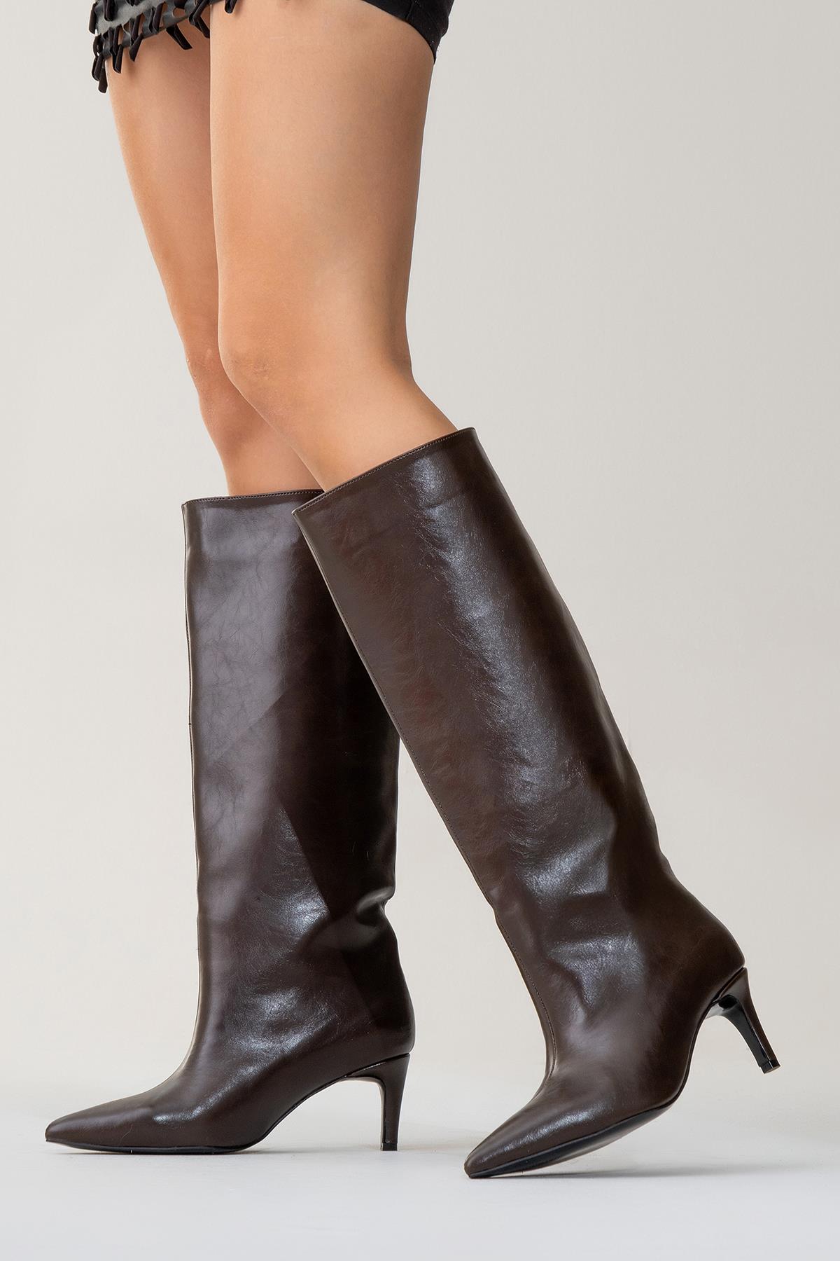 Cassandra Brown Cilt High‑Heel Boot (Women)