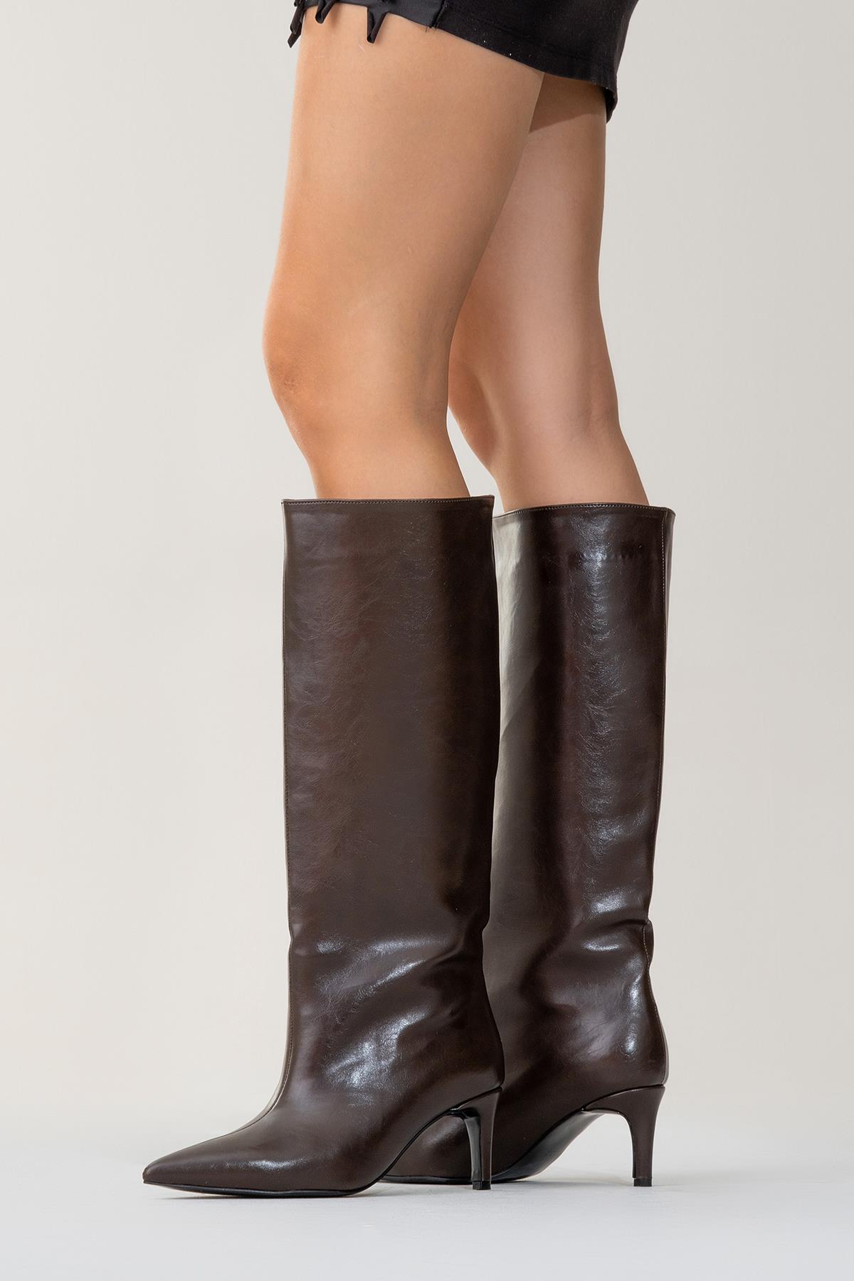 Cassandra Brown Cilt High‑Heel Boot (Women)