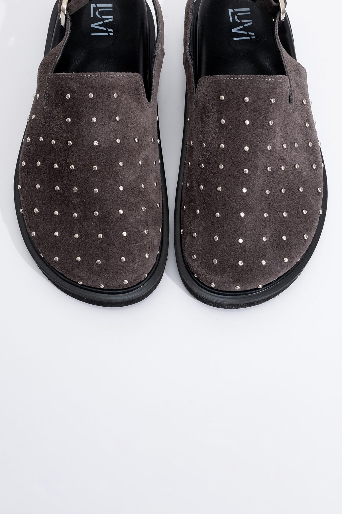 Our - Gray suede Leather Clogs (Women)