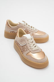 Felipe - Beige Glitter Leather Sneakers (Women)